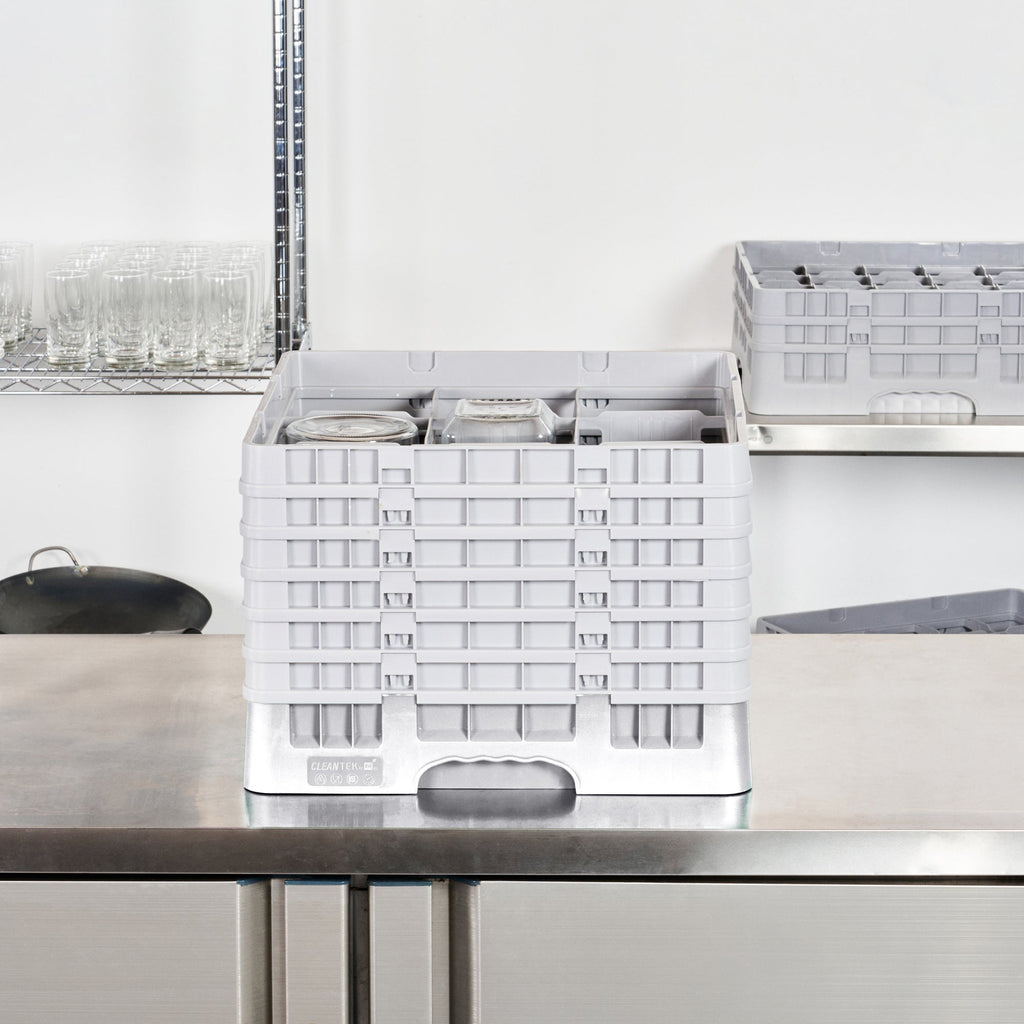 Clean Tek Professional Gray Glass Rack - 9 Compartments, 1 Full Drop and 5 Half Drop Extenders - 19 3/4" x 19 3/4" x 13 3/4" - 1 count box
