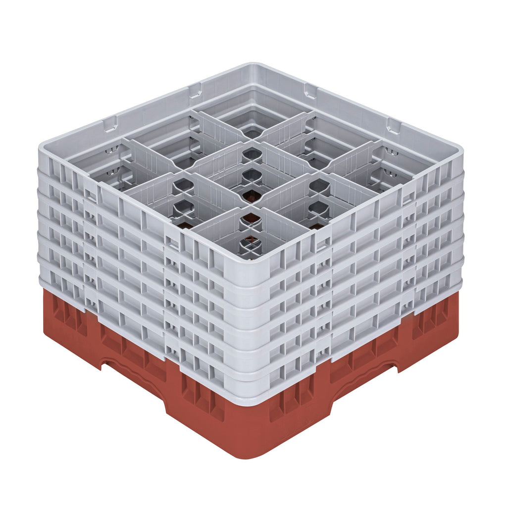Clean Tek Professional Red Glass Rack - 9 Compartments, 1 Full Drop and 5 Half Drop Extenders - 19 3/4" x 19 3/4" x 13 3/4" - 1 count box