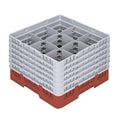 Clean Tek Professional Red Glass Rack - 9 Compartments, 1 Full Drop and 5 Half Drop Extenders - 19 3/4" x 19 3/4" x 13 3/4" - 1 count box