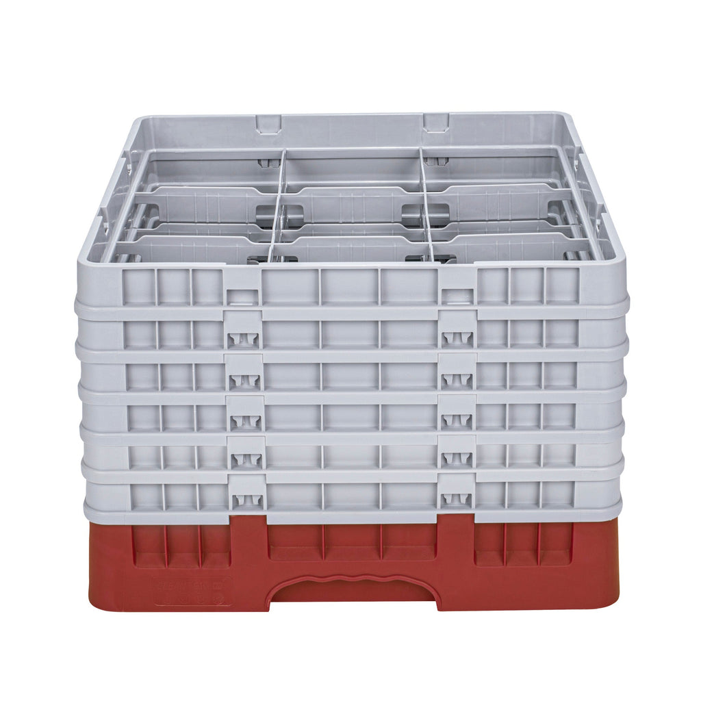Clean Tek Professional Red Glass Rack - 9 Compartments, 1 Full Drop and 5 Half Drop Extenders - 19 3/4" x 19 3/4" x 13 3/4" - 1 count box