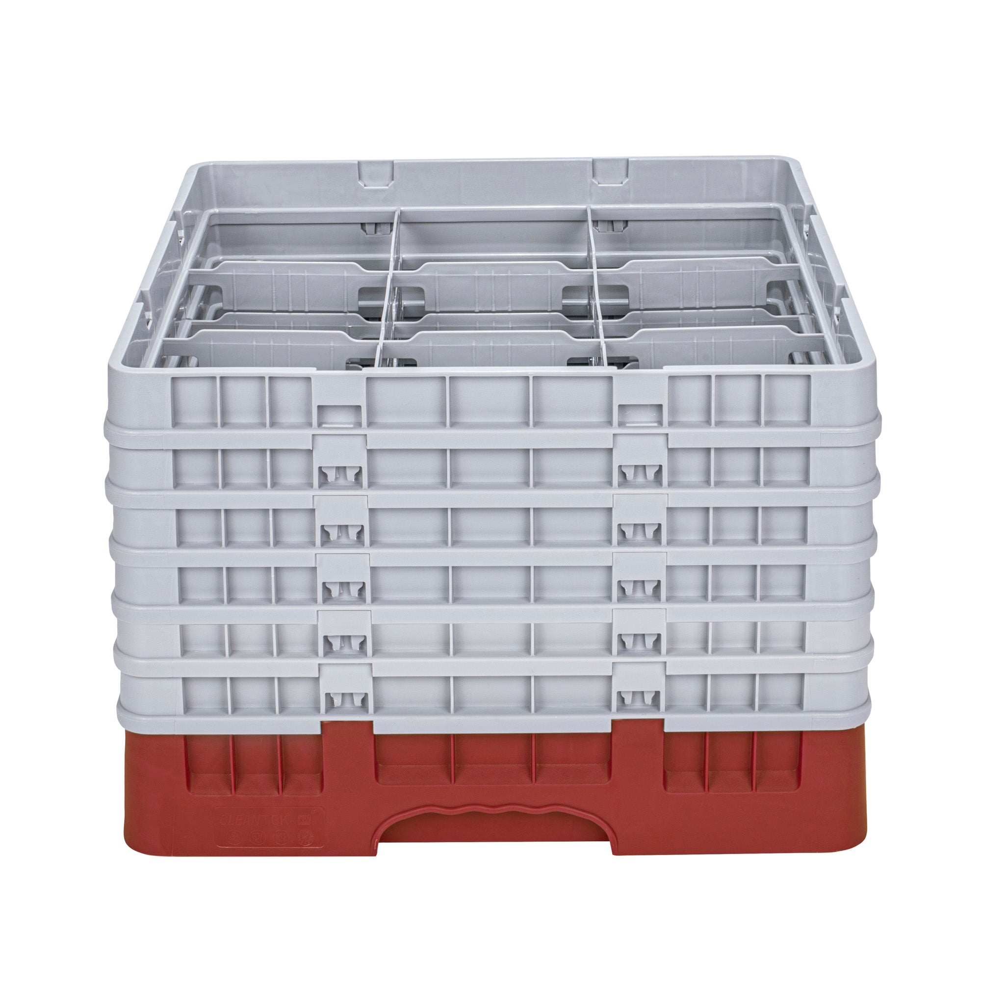 Clean Tek Professional Red Glass Rack - 9 Compartments, 1 Full Drop and 5 Half Drop Extenders - 19 3/4" x 19 3/4" x 13 3/4" - 1 count box