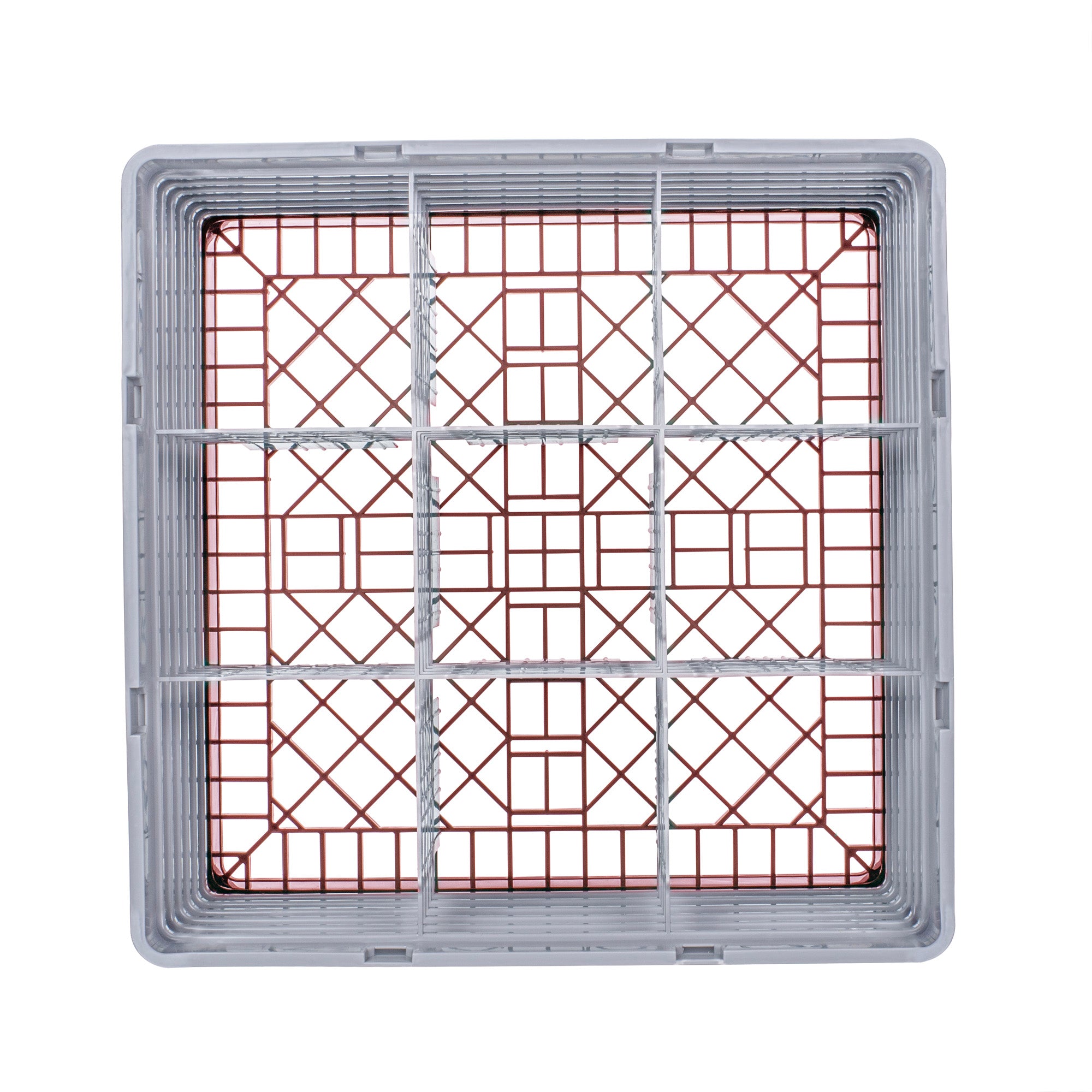 Clean Tek Professional Red Glass Rack - 9 Compartments, 1 Full Drop and 5 Half Drop Extenders - 19 3/4" x 19 3/4" x 13 3/4" - 1 count box