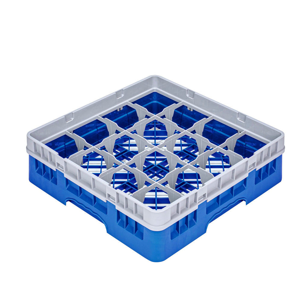 Clean Tek Professional Blue Glass Rack - 16 Compartments, 1 Full Drop Extender - 19 3/4" x 19 3/4" x 5 3/4" - 1 count box