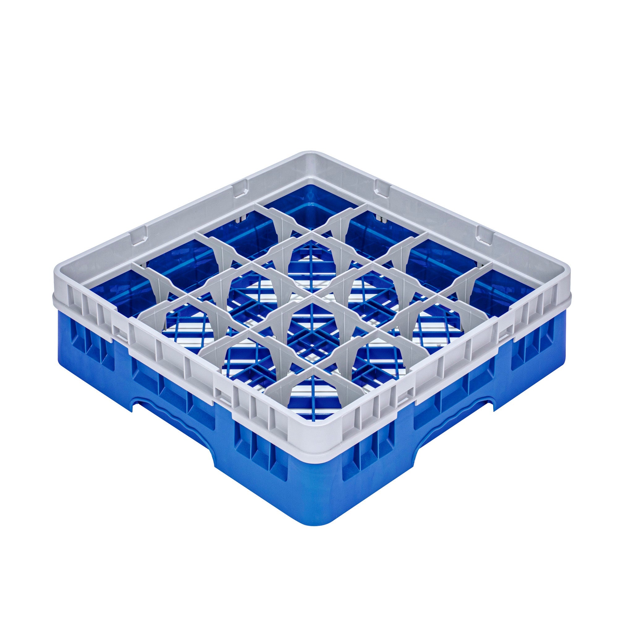 Clean Tek Professional Blue Glass Rack - 16 Compartments, 1 Full Drop Extender - 19 3/4" x 19 3/4" x 5 3/4" - 1 count box