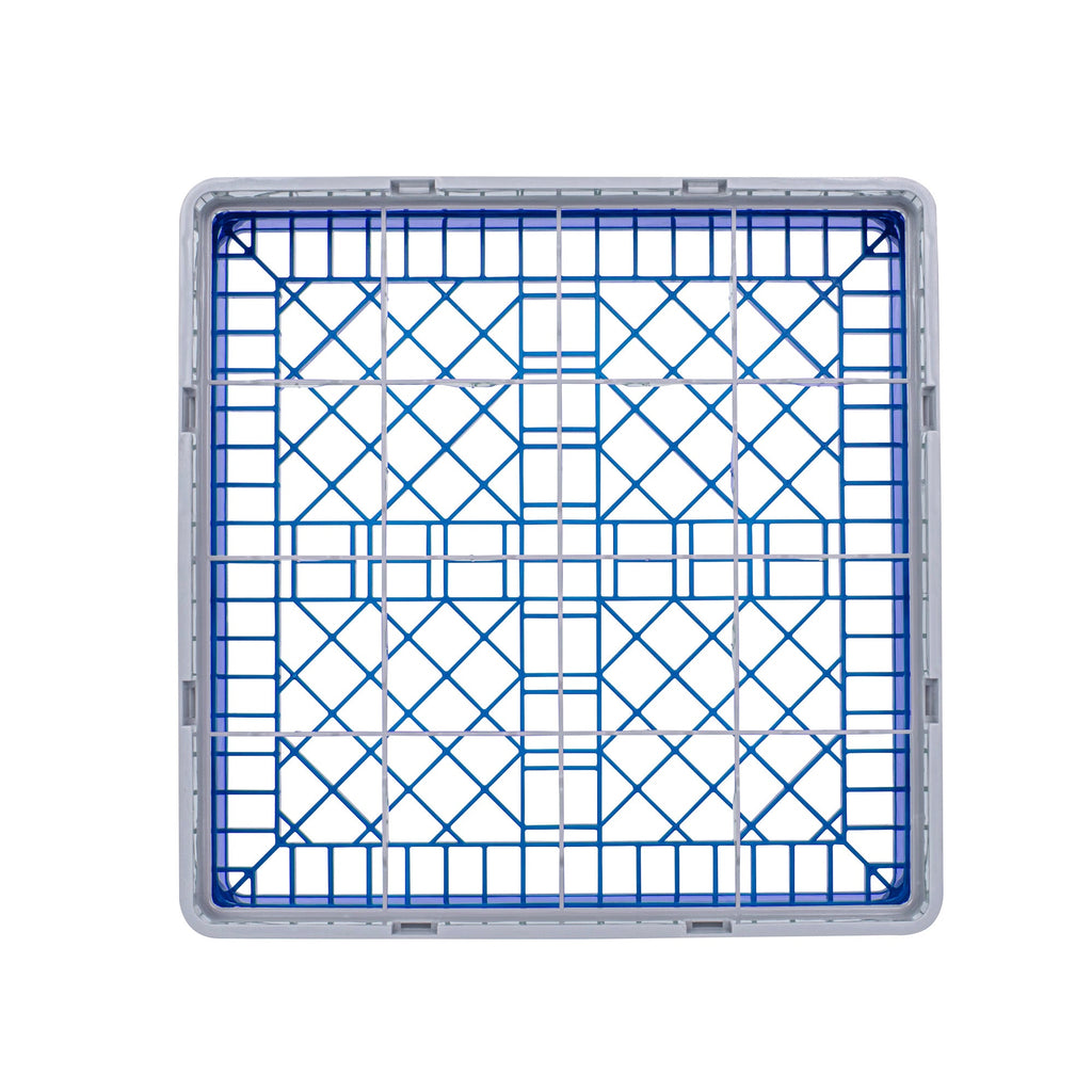 Clean Tek Professional Blue Glass Rack - 16 Compartments, 1 Full Drop Extender - 19 3/4" x 19 3/4" x 5 3/4" - 1 count box