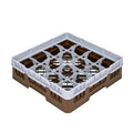 Clean Tek Professional Brown Glass Rack - 16 Compartments, 1 Full Drop Extender - 19 3/4" x 19 3/4" x 5 3/4" - 1 count box