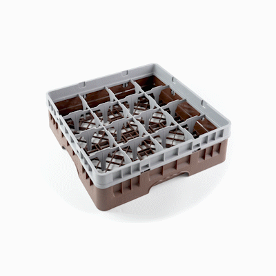 Clean Tek Professional Brown Glass Rack - 16 Compartments, 1 Full Drop Extender - 19 3/4" x 19 3/4" x 5 3/4" - 1 count box