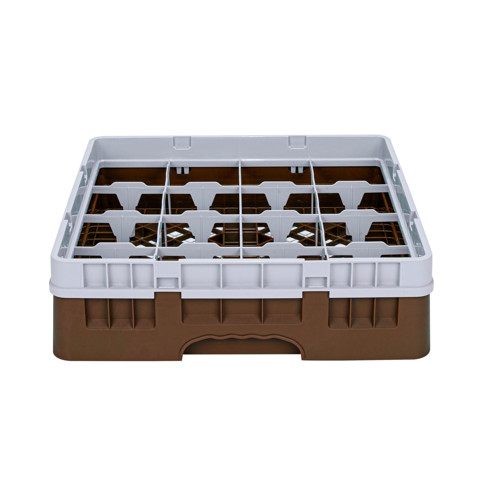 Clean Tek Professional Brown Glass Rack - 16 Compartments, 1 Full Drop Extender - 19 3/4" x 19 3/4" x 5 3/4" - 1 count box