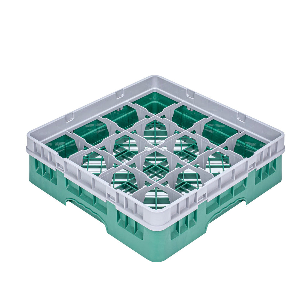 Clean Tek Professional Green Glass Rack - 16 Compartments, 1 Full Drop Extender - 19 3/4" x 19 3/4" x 5 3/4" - 1 count box