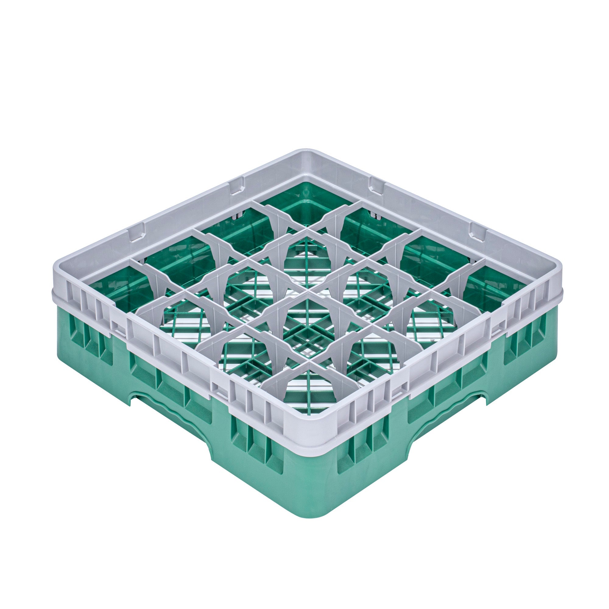 Clean Tek Professional Green Glass Rack - 16 Compartments, 1 Full Drop Extender - 19 3/4" x 19 3/4" x 5 3/4" - 1 count box
