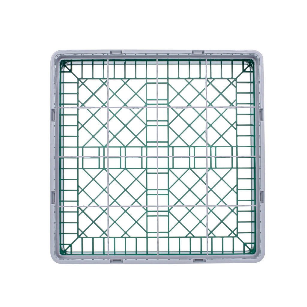Clean Tek Professional Green Glass Rack - 16 Compartments, 1 Full Drop Extender - 19 3/4" x 19 3/4" x 5 3/4" - 1 count box