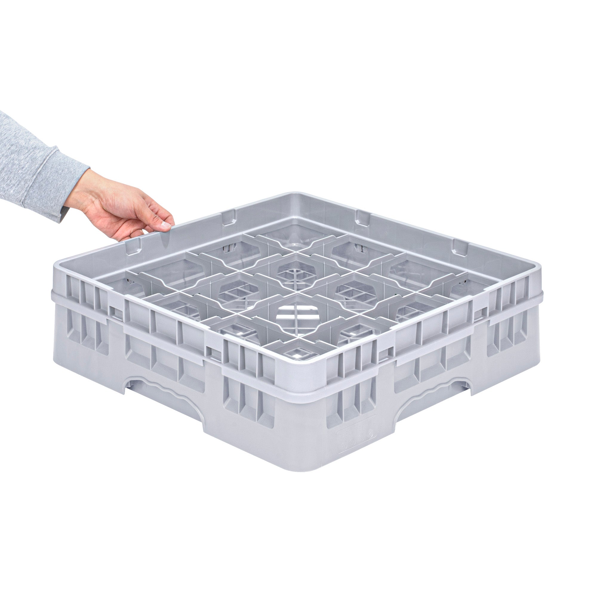 Clean Tek Professional Gray Glass Rack - 16 Compartments, 1 Full Drop Extender - 19 3/4" x 19 3/4" x 5 3/4" - 1 count box