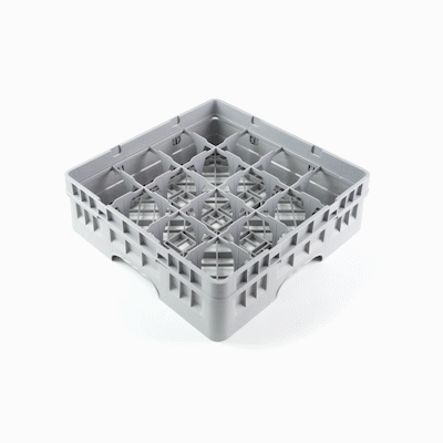 Clean Tek Professional Gray Glass Rack - 16 Compartments, 1 Full Drop Extender - 19 3/4" x 19 3/4" x 5 3/4" - 1 count box
