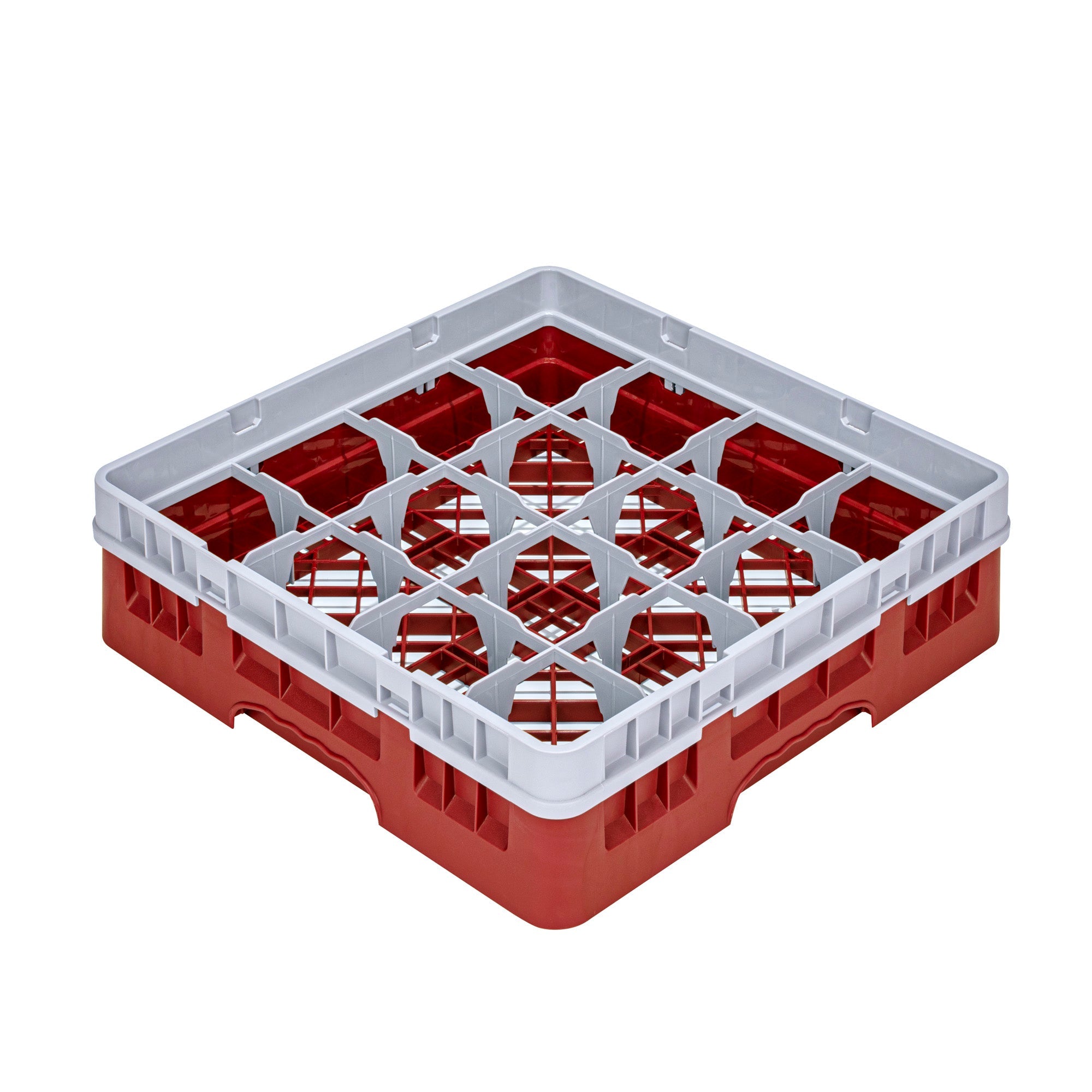 Clean Tek Professional Red Glass Rack - 16 Compartments, 1 Full Drop Extender - 19 3/4" x 19 3/4" x 5 3/4" - 1 count box