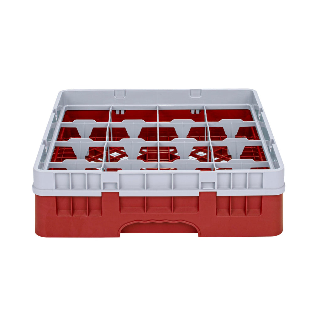 Clean Tek Professional Red Glass Rack - 16 Compartments, 1 Full Drop Extender - 19 3/4" x 19 3/4" x 5 3/4" - 1 count box