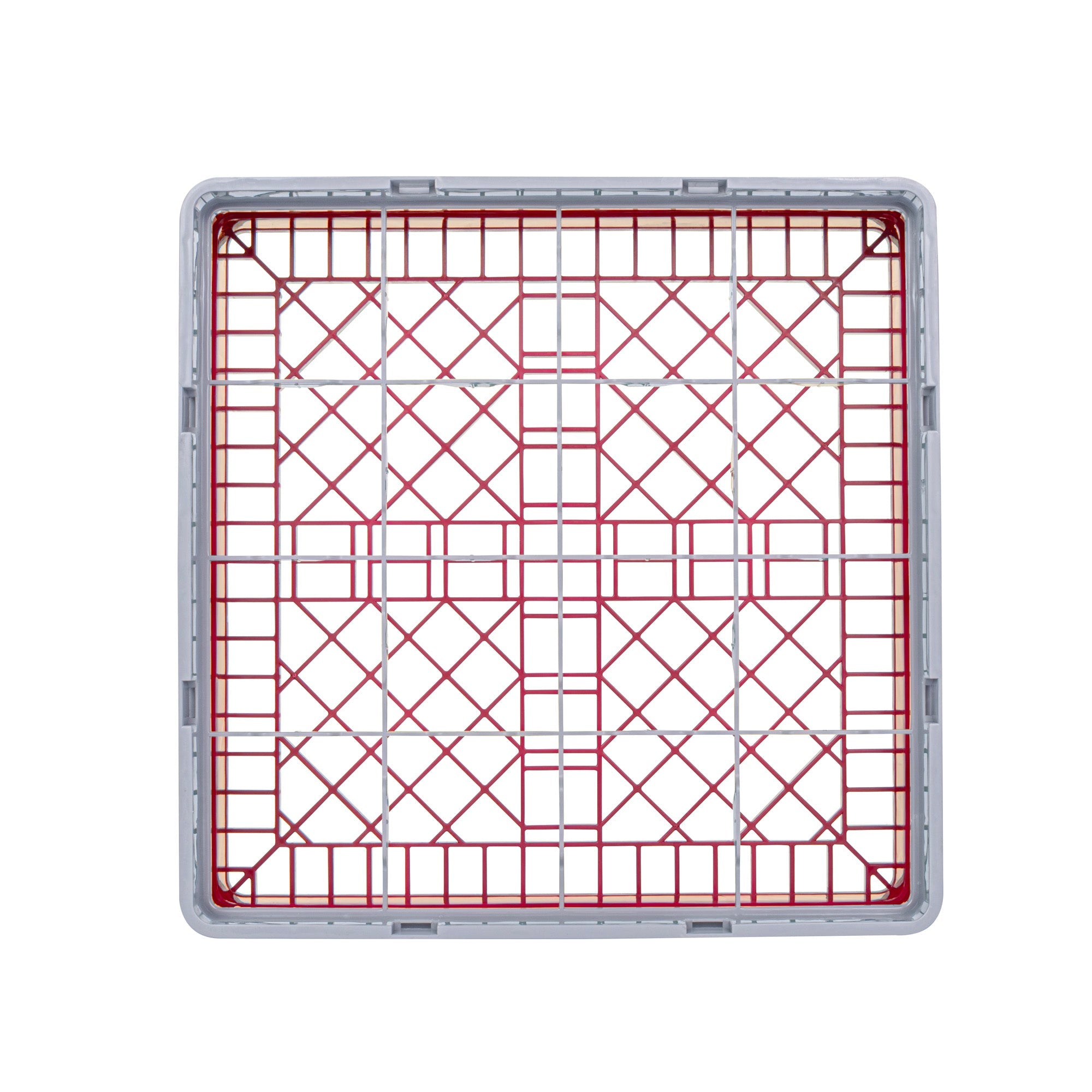 Clean Tek Professional Red Glass Rack - 16 Compartments, 1 Full Drop Extender - 19 3/4" x 19 3/4" x 5 3/4" - 1 count box
