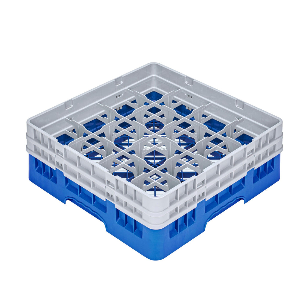 Clean Tek Professional Blue Glass Rack - 16 Compartments, 1 Full Drop and 1 Half Drop Extender - 19 3/4" x 19 3/4" x 7 1/4" - 1 count box