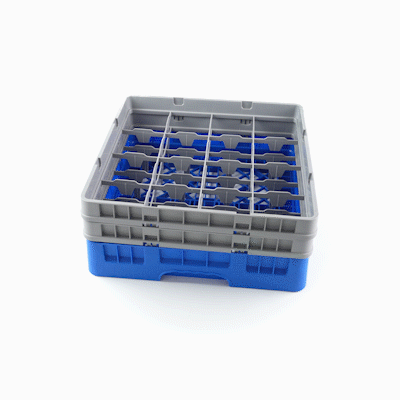 Clean Tek Professional Blue Glass Rack - 16 Compartments, 1 Full Drop and 1 Half Drop Extender - 19 3/4" x 19 3/4" x 7 1/4" - 1 count box
