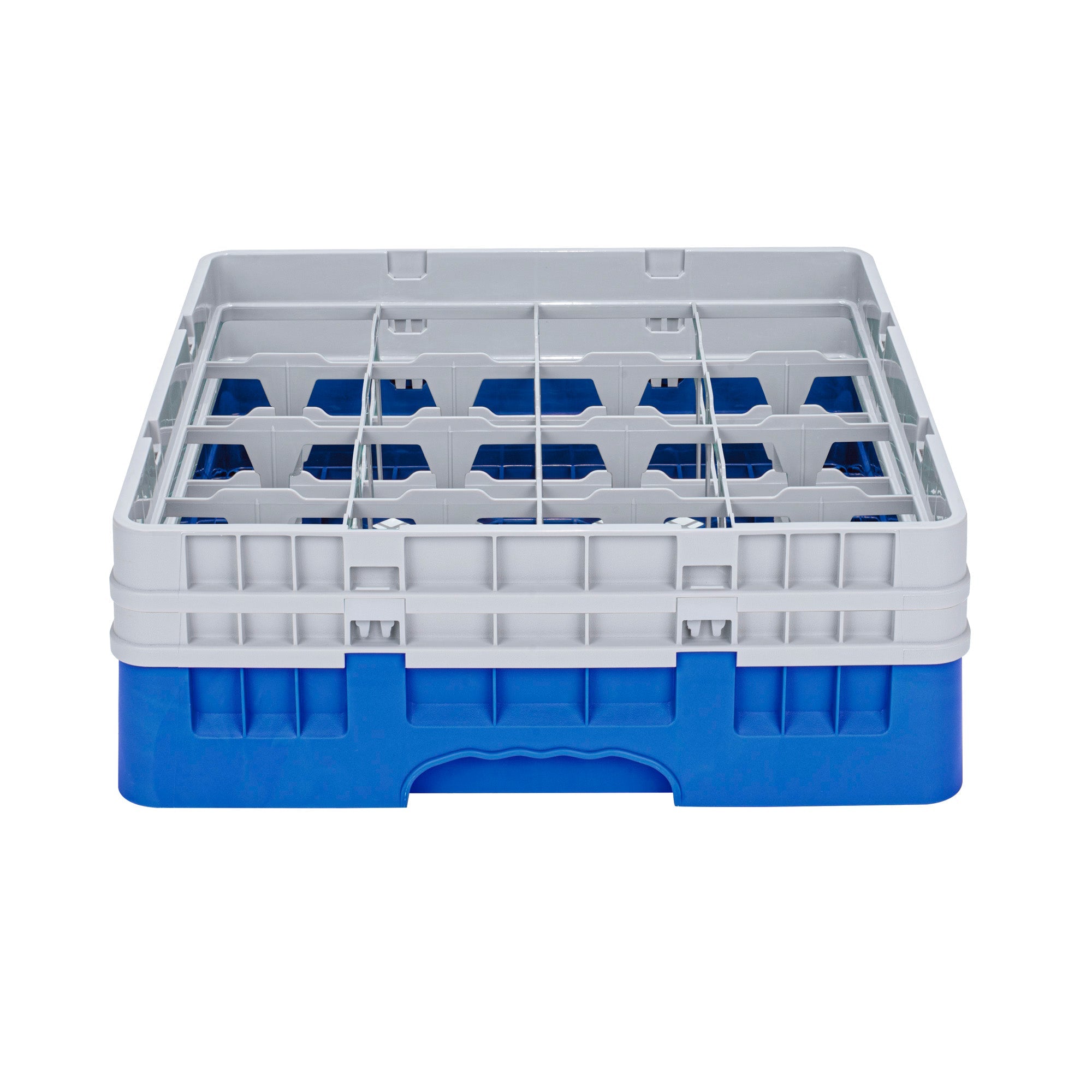 Clean Tek Professional Blue Glass Rack - 16 Compartments, 1 Full Drop and 1 Half Drop Extender - 19 3/4" x 19 3/4" x 7 1/4" - 1 count box