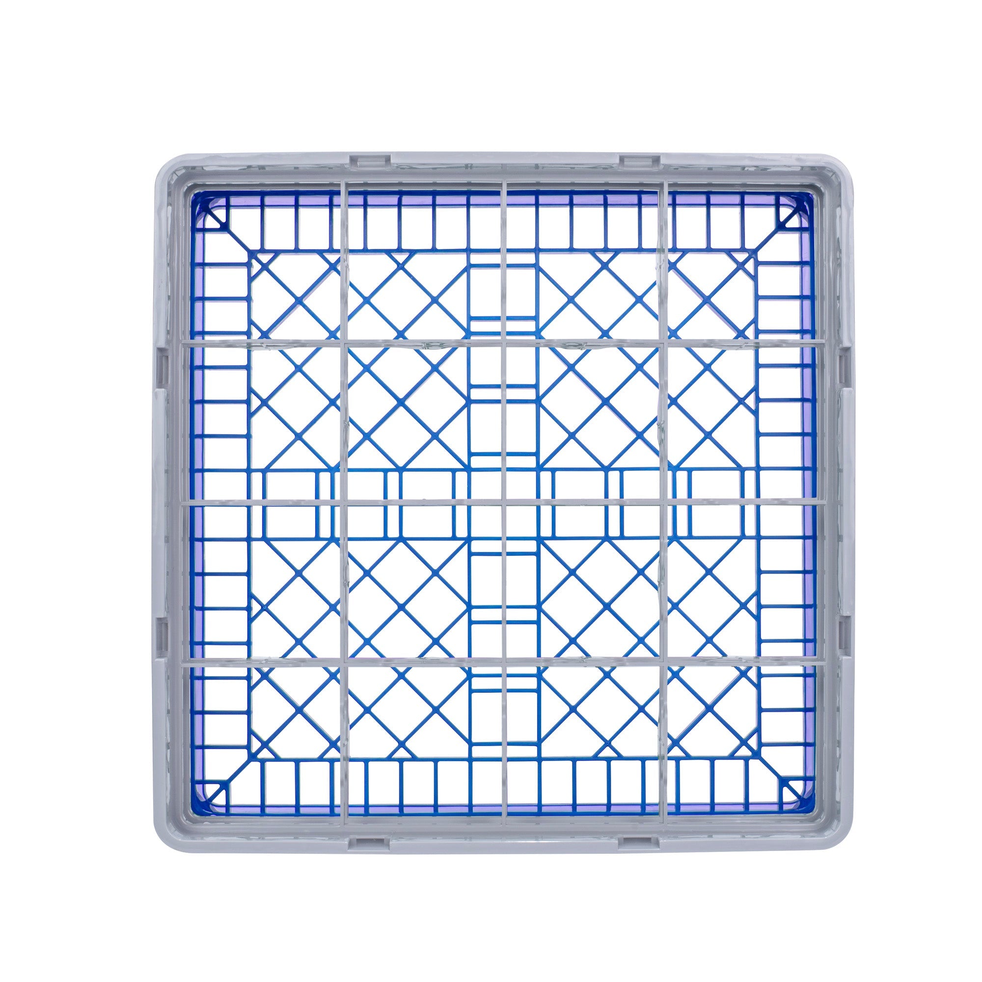 Clean Tek Professional Blue Glass Rack - 16 Compartments, 1 Full Drop and 1 Half Drop Extender - 19 3/4" x 19 3/4" x 7 1/4" - 1 count box