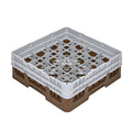 Clean Tek Professional Brown Glass Rack - 16 Compartments, 1 Full Drop and 1 Half Drop Extender - 19 3/4" x 19 3/4" x 7 1/4" - 1 count box