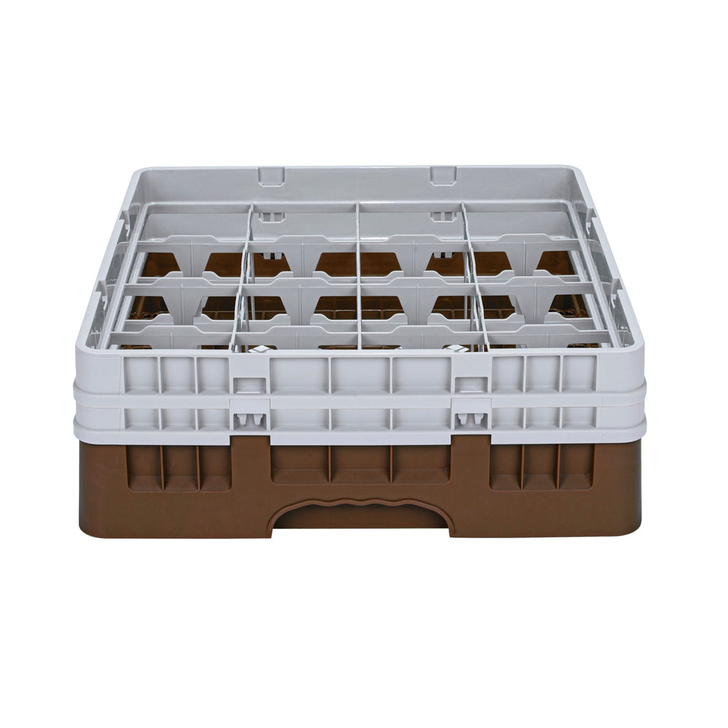 Clean Tek Professional Brown Glass Rack - 16 Compartments, 1 Full Drop and 1 Half Drop Extender - 19 3/4" x 19 3/4" x 7 1/4" - 1 count box