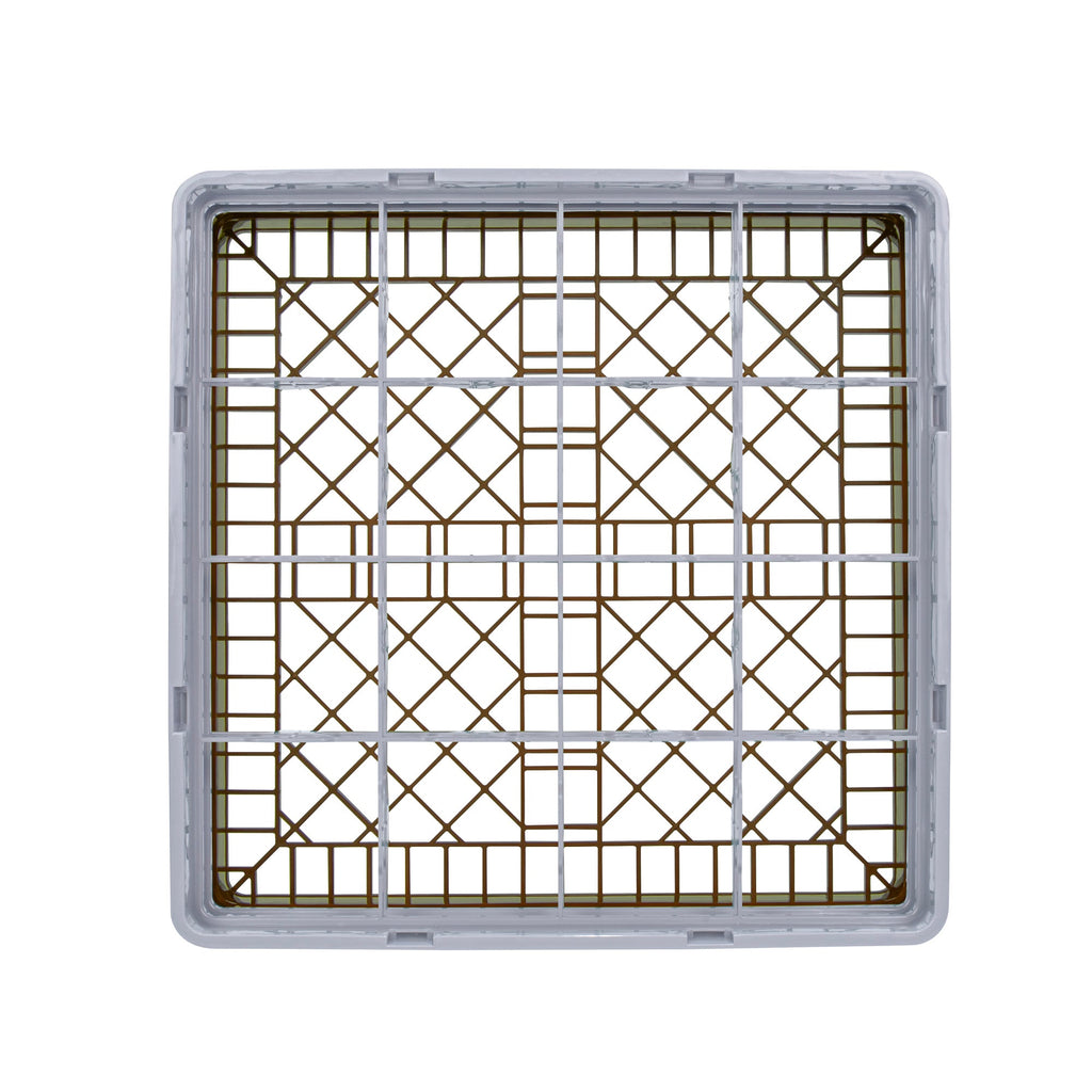 Clean Tek Professional Brown Glass Rack - 16 Compartments, 1 Full Drop and 1 Half Drop Extender - 19 3/4" x 19 3/4" x 7 1/4" - 1 count box