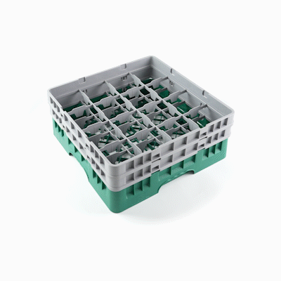 Clean Tek Professional Green Glass Rack - 16 Compartments, 1 Full Drop and 1 Half Drop Extender - 19 3/4" x 19 3/4" x 7 1/4" - 1 count box