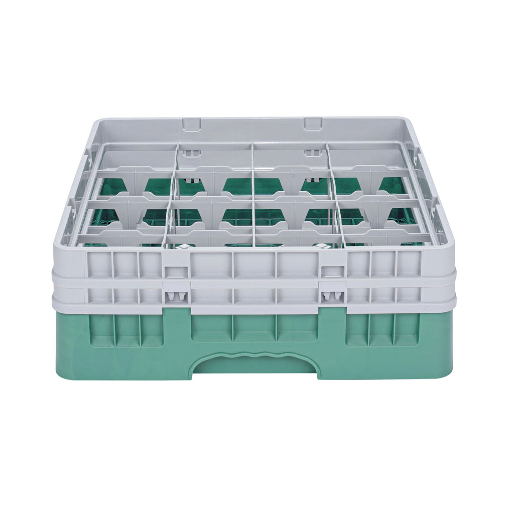 Clean Tek Professional Green Glass Rack - 16 Compartments, 1 Full Drop and 1 Half Drop Extender - 19 3/4" x 19 3/4" x 7 1/4" - 1 count box