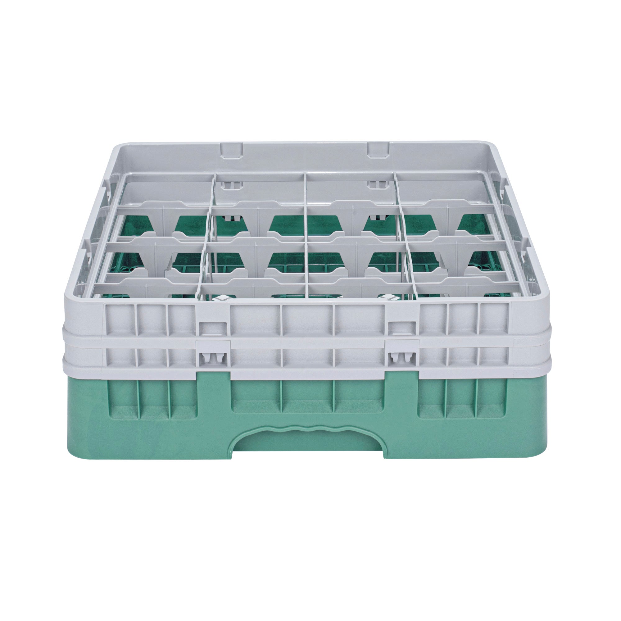 Clean Tek Professional Green Glass Rack - 16 Compartments, 1 Full Drop and 1 Half Drop Extender - 19 3/4" x 19 3/4" x 7 1/4" - 1 count box