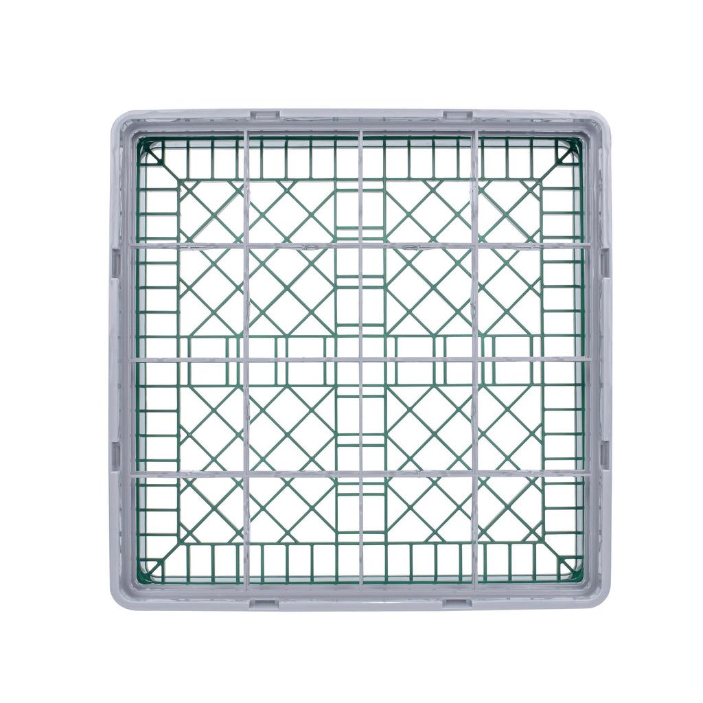 Clean Tek Professional Green Glass Rack - 16 Compartments, 1 Full Drop and 1 Half Drop Extender - 19 3/4" x 19 3/4" x 7 1/4" - 1 count box