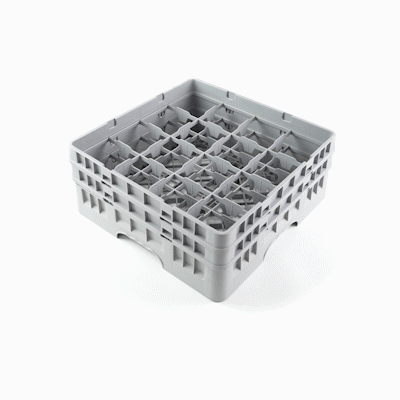 Clean Tek Professional Gray Glass Rack - 16 Compartments, 1 Full Drop and 1 Half Drop Extender - 19 3/4" x 19 3/4" x 7 1/4" - 1 count box