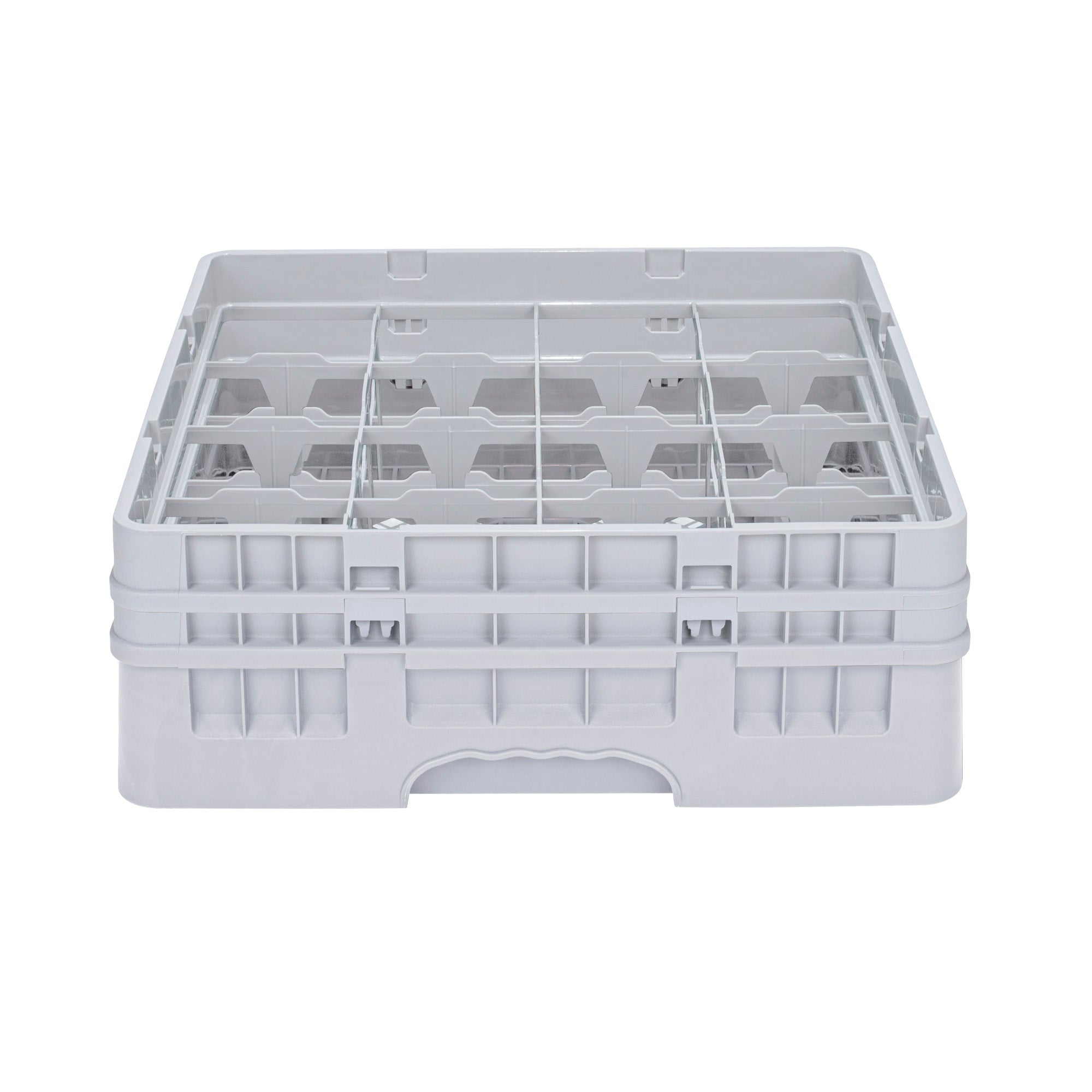 Clean Tek Professional Gray Glass Rack - 16 Compartments, 1 Full Drop and 1 Half Drop Extender - 19 3/4" x 19 3/4" x 7 1/4" - 1 count box