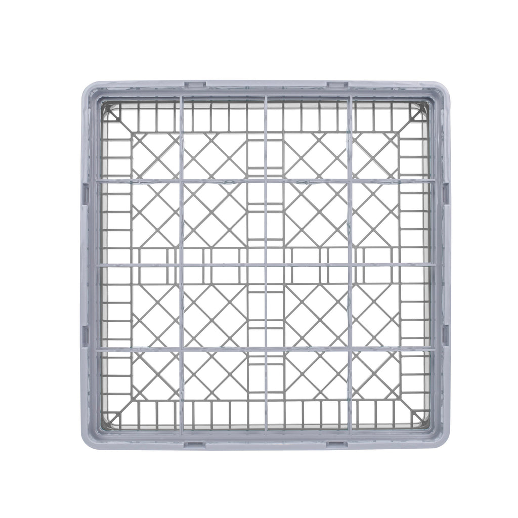 Clean Tek Professional Gray Glass Rack - 16 Compartments, 1 Full Drop and 1 Half Drop Extender - 19 3/4" x 19 3/4" x 7 1/4" - 1 count box