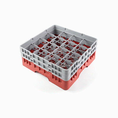 Clean Tek Professional Red Glass Rack - 16 Compartments, 1 Full Drop and 1 Half Drop Extender - 19 3/4" x 19 3/4" x 7 1/4" - 1 count box