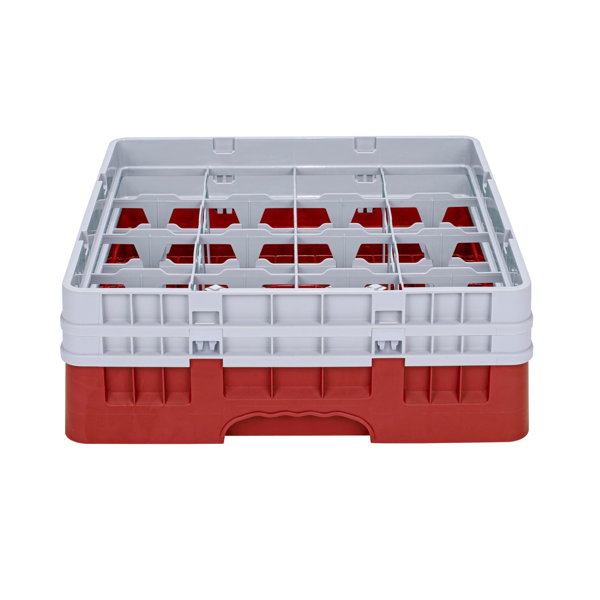 Clean Tek Professional Red Glass Rack - 16 Compartments, 1 Full Drop and 1 Half Drop Extender - 19 3/4" x 19 3/4" x 7 1/4" - 1 count box