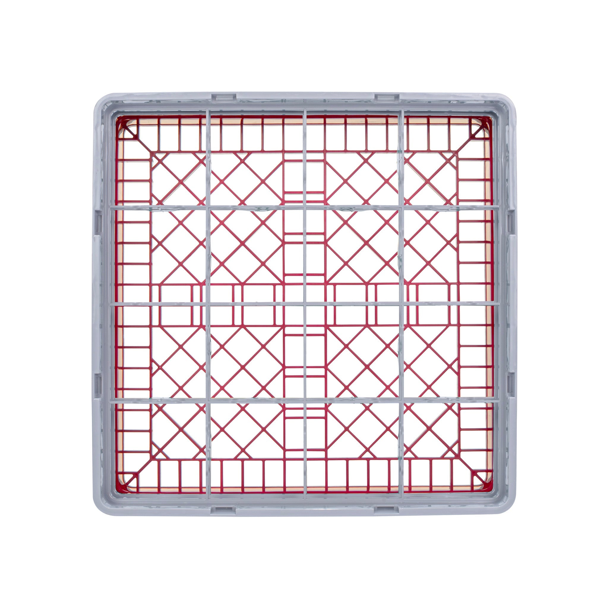 Clean Tek Professional Red Glass Rack - 16 Compartments, 1 Full Drop and 1 Half Drop Extender - 19 3/4" x 19 3/4" x 7 1/4" - 1 count box