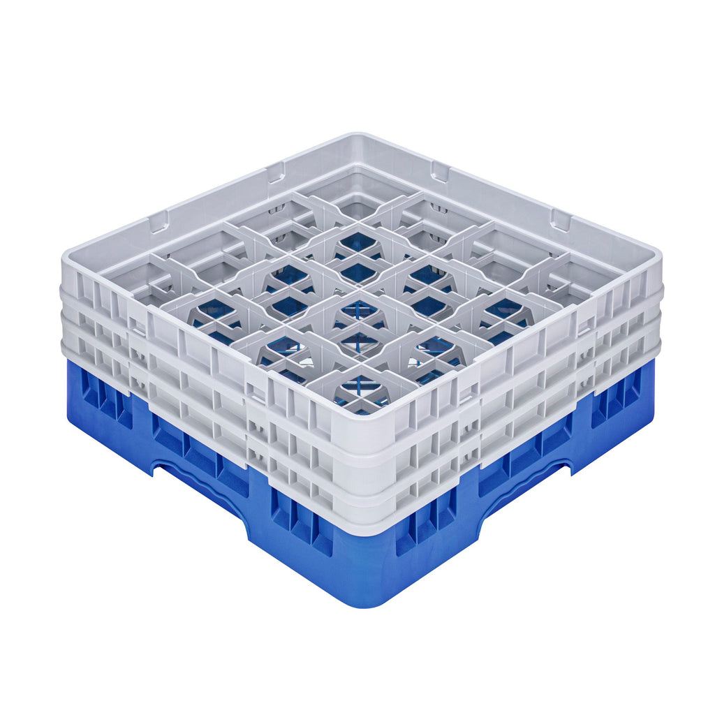 Clean Tek Professional Blue Glass Rack - 16 Compartments, 1 Full Drop and 2 Half Drop Extenders - 19 3/4" x 19 3/4" x 8 3/4" - 1 count box