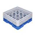 Clean Tek Professional Blue Glass Rack - 16 Compartments, 1 Full Drop and 2 Half Drop Extenders - 19 3/4" x 19 3/4" x 8 3/4" - 1 count box