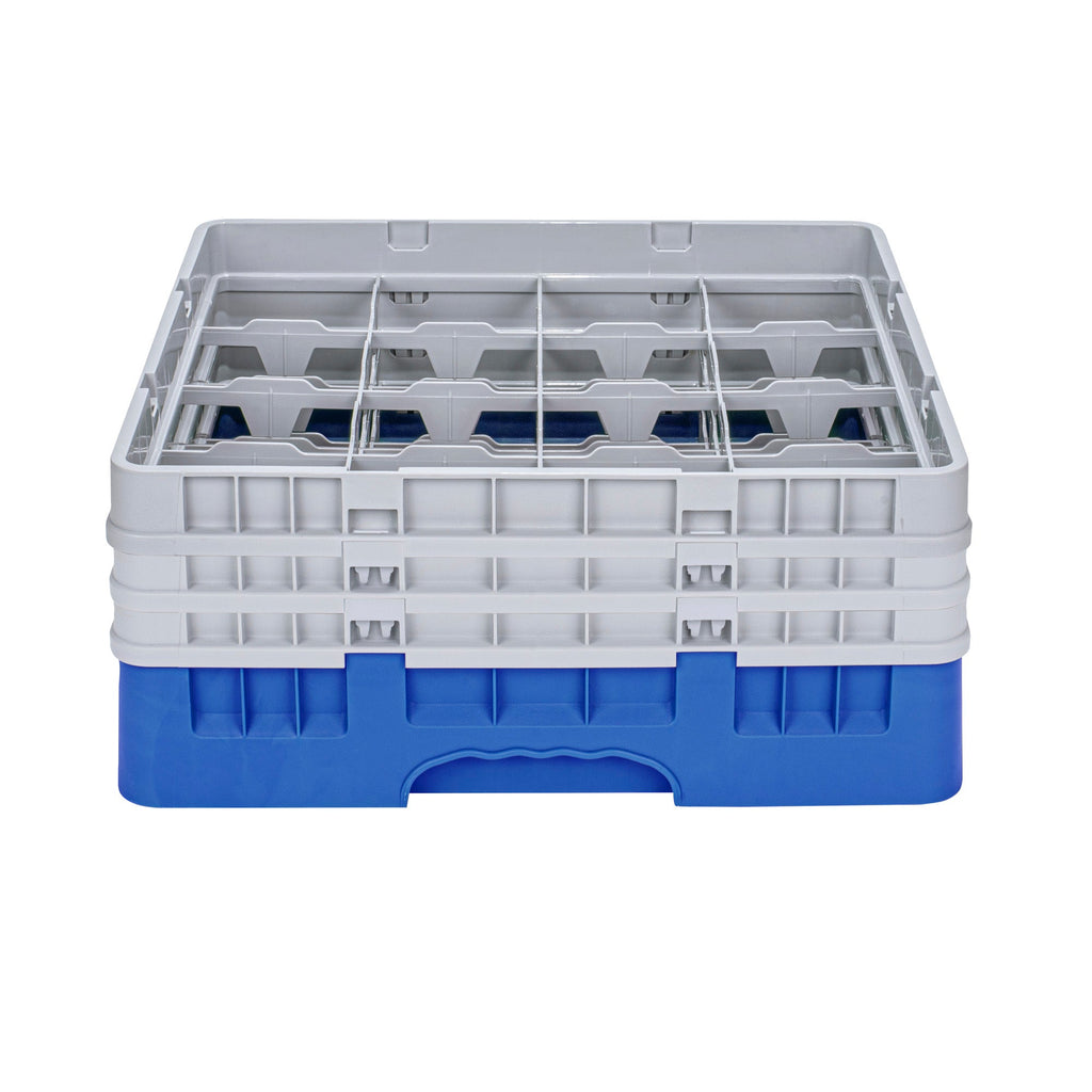 Clean Tek Professional Blue Glass Rack - 16 Compartments, 1 Full Drop and 2 Half Drop Extenders - 19 3/4" x 19 3/4" x 8 3/4" - 1 count box