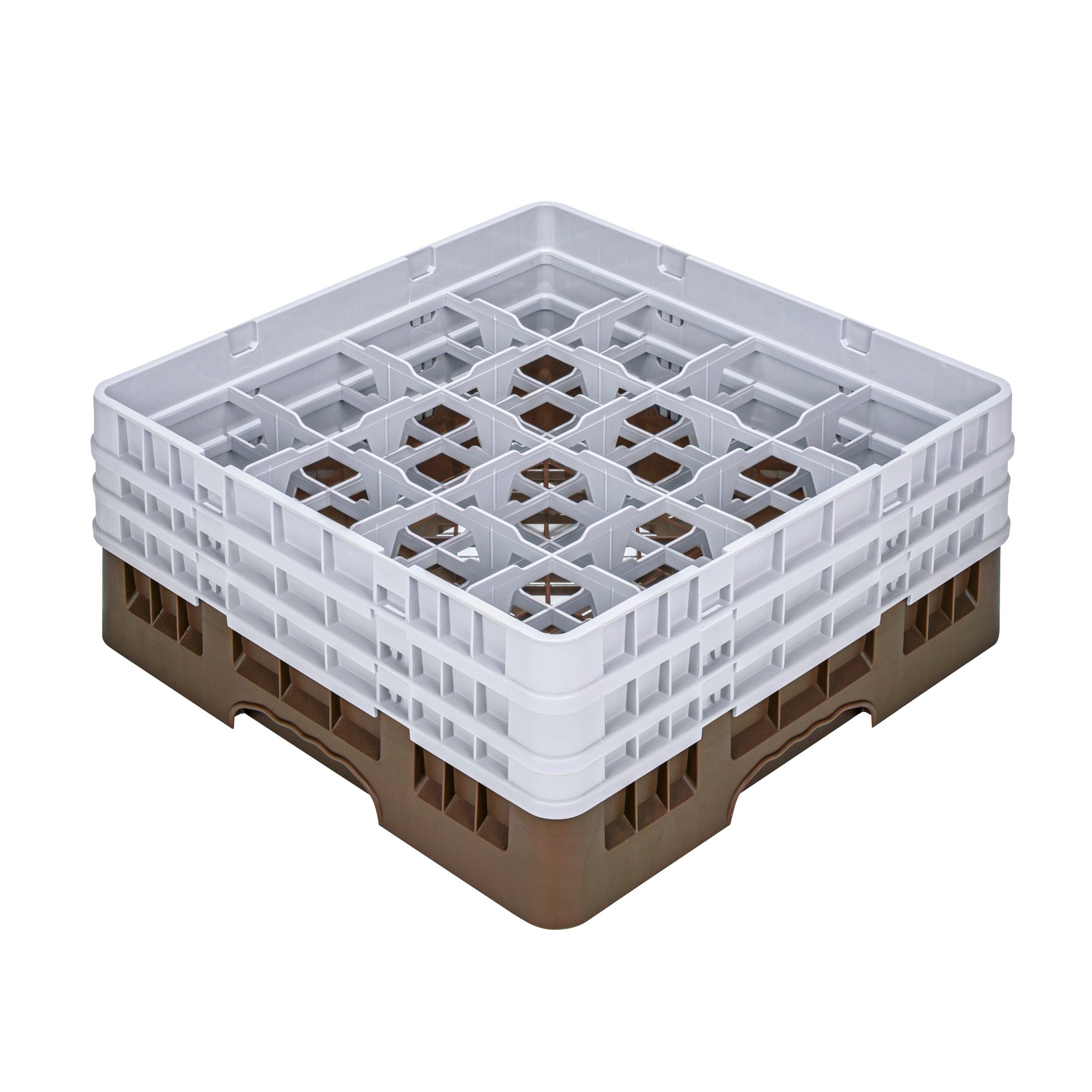 Clean Tek Professional Brown Glass Rack - 16 Compartments, 1 Full Drop and 2 Half Drop Extenders - 19 3/4" x 19 3/4" x 8 3/4" - 1 count box