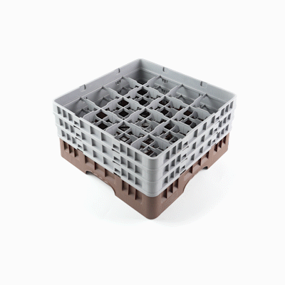 Clean Tek Professional Brown Glass Rack - 16 Compartments, 1 Full Drop and 2 Half Drop Extenders - 19 3/4" x 19 3/4" x 8 3/4" - 1 count box