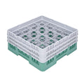 Clean Tek Professional Green Glass Rack - 16 Compartments, 1 Full Drop and 2 Half Drop Extenders - 19 3/4" x 19 3/4" x 8 3/4" - 1 count box