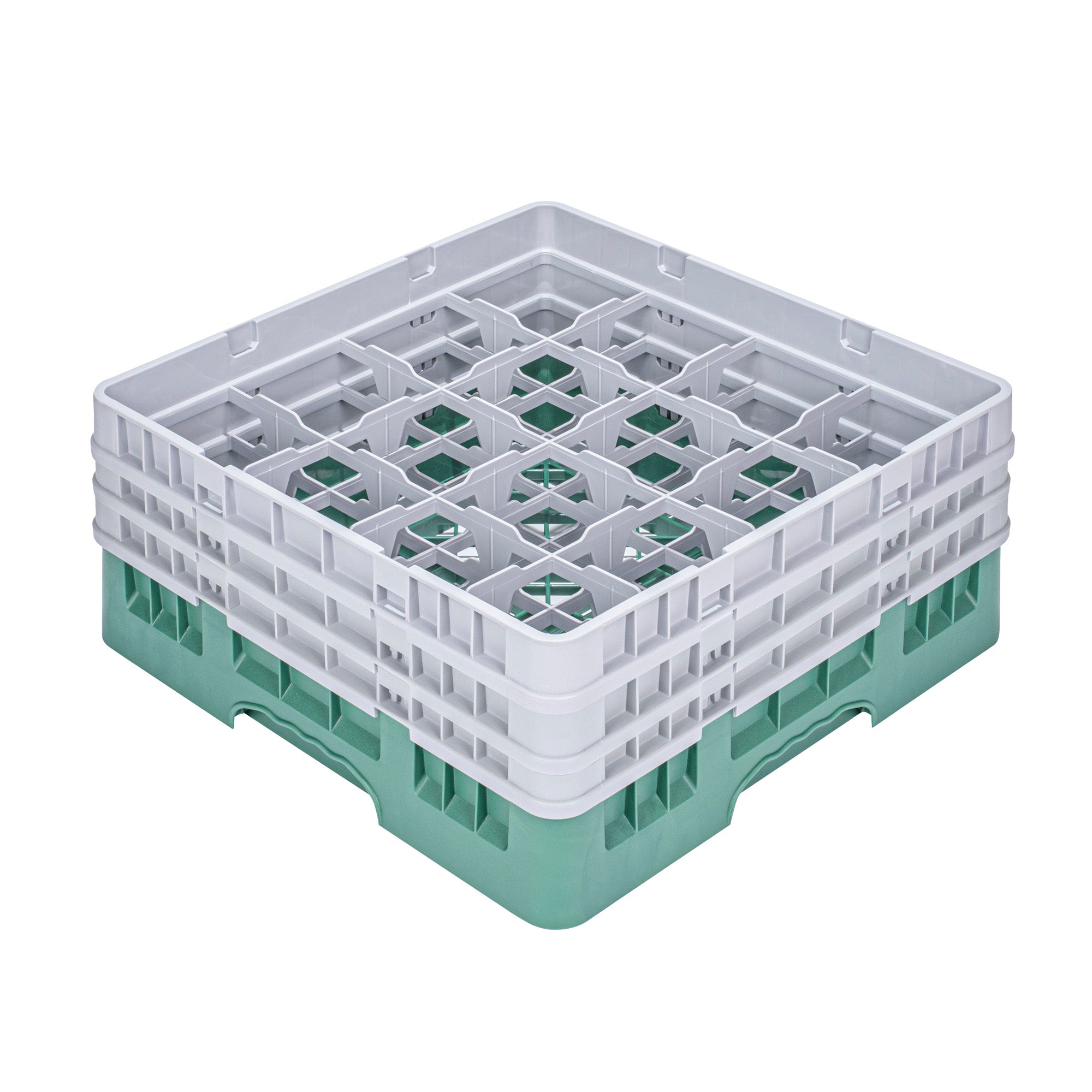 Clean Tek Professional Green Glass Rack - 16 Compartments, 1 Full Drop and 2 Half Drop Extenders - 19 3/4" x 19 3/4" x 8 3/4" - 1 count box