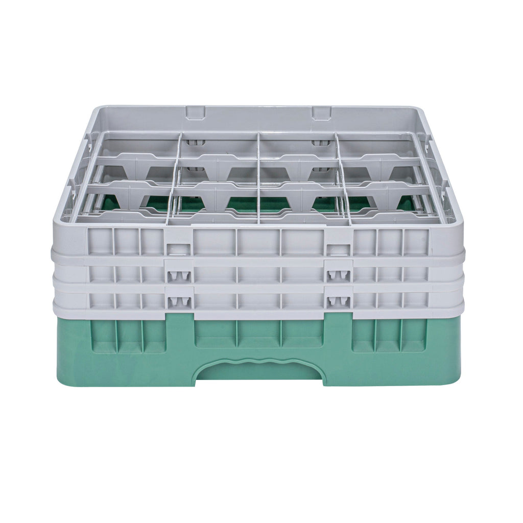 Clean Tek Professional Green Glass Rack - 16 Compartments, 1 Full Drop and 2 Half Drop Extenders - 19 3/4" x 19 3/4" x 8 3/4" - 1 count box