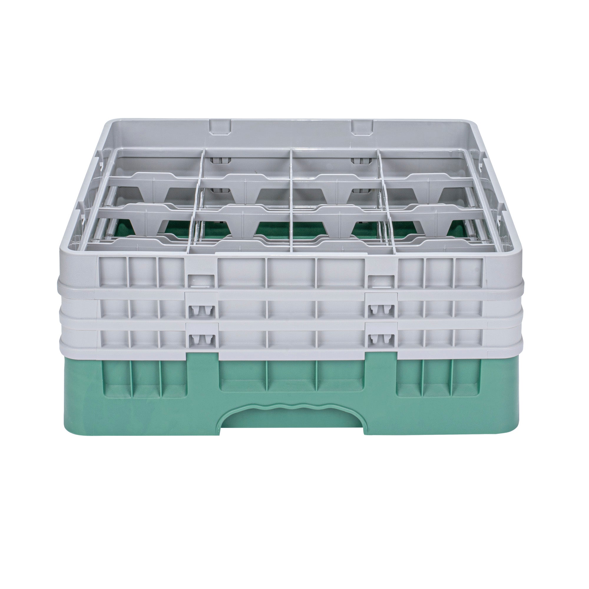 Clean Tek Professional Green Glass Rack - 16 Compartments, 1 Full Drop and 2 Half Drop Extenders - 19 3/4" x 19 3/4" x 8 3/4" - 1 count box