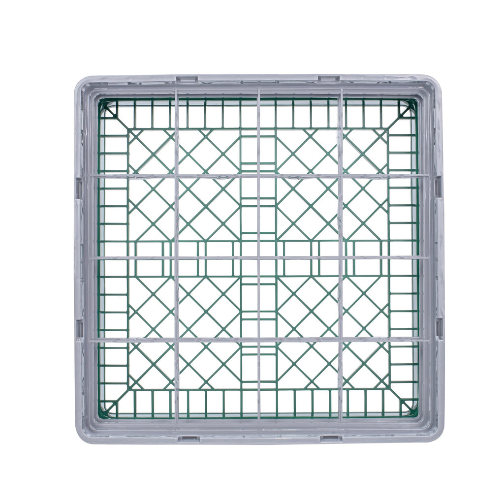 Clean Tek Professional Green Glass Rack - 16 Compartments, 1 Full Drop and 2 Half Drop Extenders - 19 3/4" x 19 3/4" x 8 3/4" - 1 count box