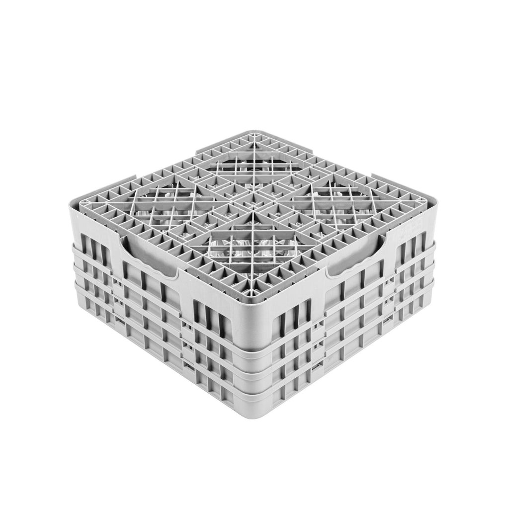 Clean Tek Professional Gray Glass Rack - 16 Compartments, 1 Full Drop and 2 Half Drop Extenders - 19 3/4" x 19 3/4" x 8 3/4" - 1 count box