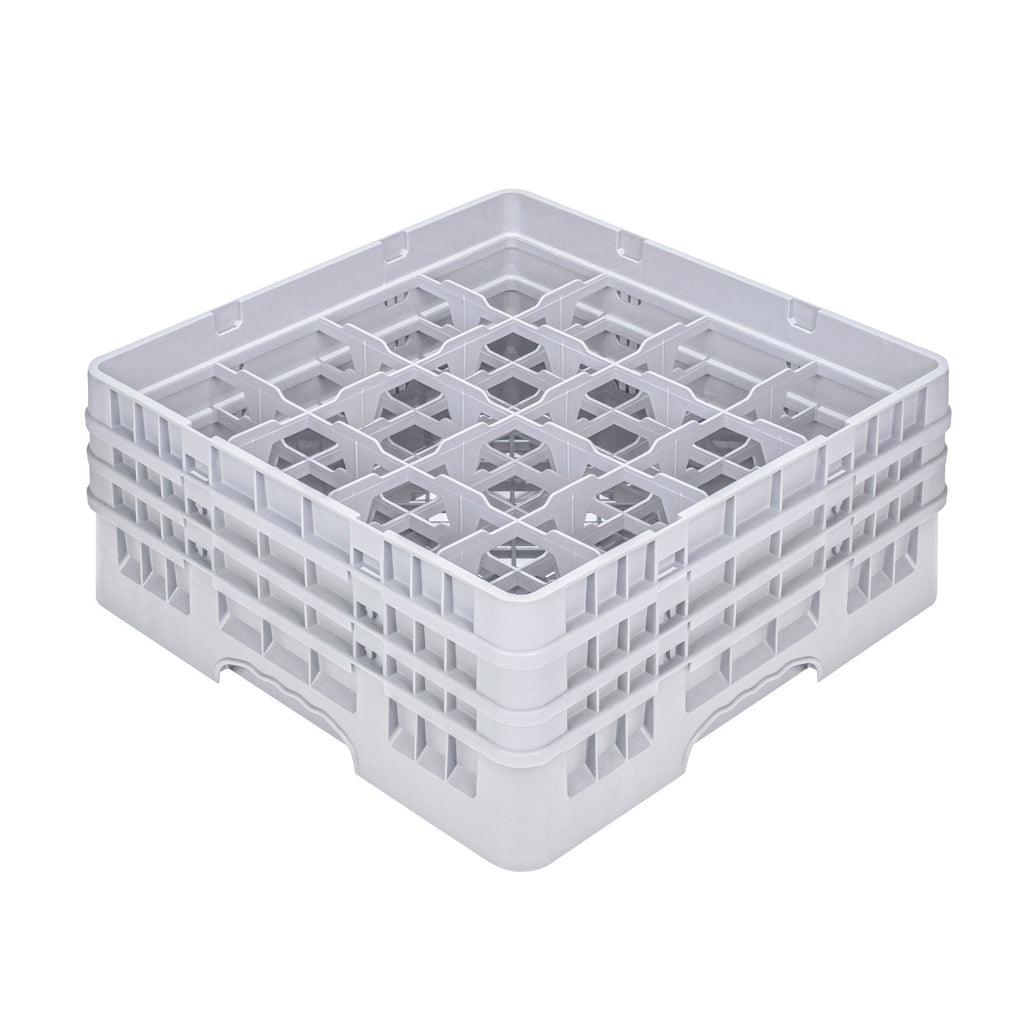 Clean Tek Professional Gray Glass Rack - 16 Compartments, 1 Full Drop and 2 Half Drop Extenders - 19 3/4" x 19 3/4" x 8 3/4" - 1 count box