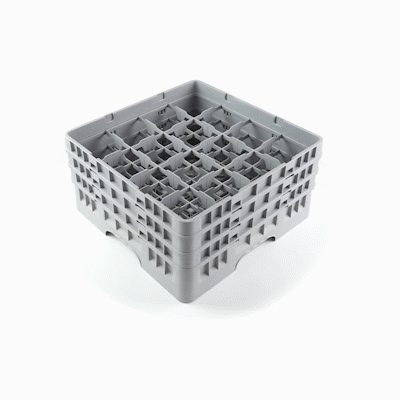 Clean Tek Professional Gray Glass Rack - 16 Compartments, 1 Full Drop and 2 Half Drop Extenders - 19 3/4" x 19 3/4" x 8 3/4" - 1 count box
